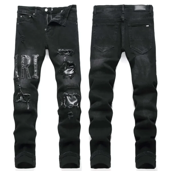 2025 NEW AM men's light blue Black jeans ripped trend elastic slim fit small feet fashion pants versatile men's pants - Image 6