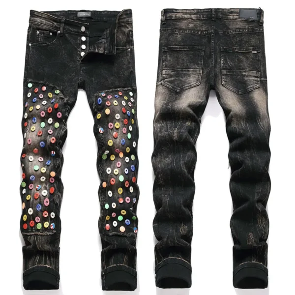 2025 NEW AM men's light blue Black jeans ripped trend elastic slim fit small feet fashion pants versatile men's pants - Image 3