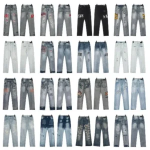2025 NEW AM men's light blue Black jeans ripped trend elastic slim fit small feet fashion pants versatile men's pants
