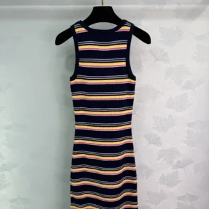 2025 Spring New Striped Round Strap Dress for Women, Tailored and Slimming Knitted Skirt 9