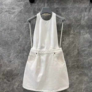 2025 women's early spring new hanging neck and waist A-line fashionable casual denim dress