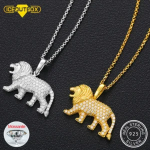 925 Sterling Silver Lion Animal Pendant Necklace Micro Pave D Color Moissanite Luxury Hip Hop Jewelry For Women Men Dropshipping