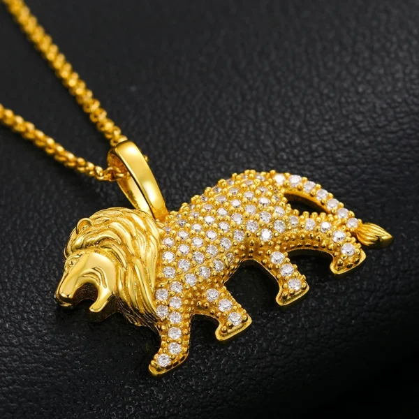 925 Sterling Silver Lion Animal Pendant Necklace Micro Pave D Color Moissanite Luxury Hip Hop Jewelry For Women Men Dropshipping - Image 4