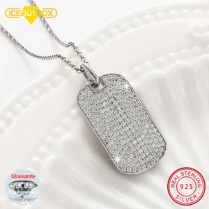 Streamline Tag With Pave Moissanite Diamonds Tag Pendant Real 925 Sterling Silver For Women Men Fine Jewelry Accessories Gift