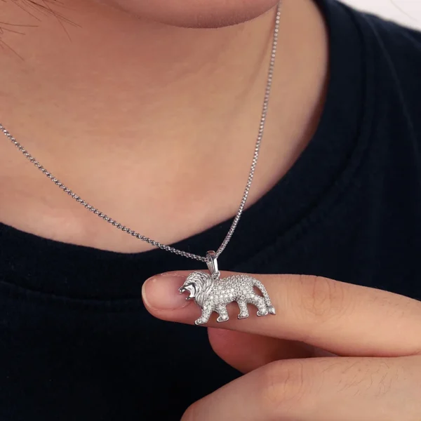 925 Sterling Silver Lion Animal Pendant Necklace Micro Pave D Color Moissanite Luxury Hip Hop Jewelry For Women Men Dropshipping - Image 6