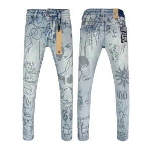 2025 Black Gray Fashion Men KSUBI Jeans Cross Brand High Street Hole Trend Low Rise Skinny Denim Pants Ripped Frayed