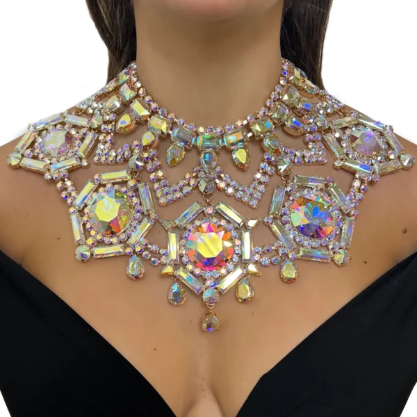 AB Color Geometric Necklace Personalised Dancing for Girls Irregular Accessories Exaggerated Jewelry Luxury Crystal Oversize Y2k