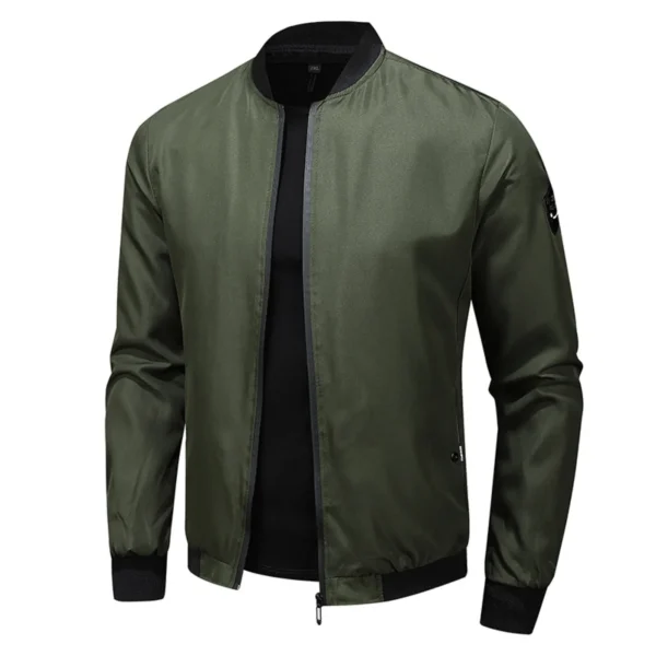 Men's Thin Stand Collar Bomber Jacket Solid Color Loose Casual Outwears Spring Fall Long Sleeve Outdoor Sports Windbreaker Coat