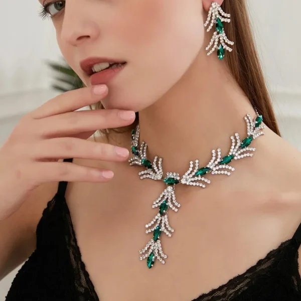 Stonefans 3pcs Fashion Rhinestone Green Crystal Necklace Set for Women Indian Bridal Jewelry Set Wedding Accessories Gifts
