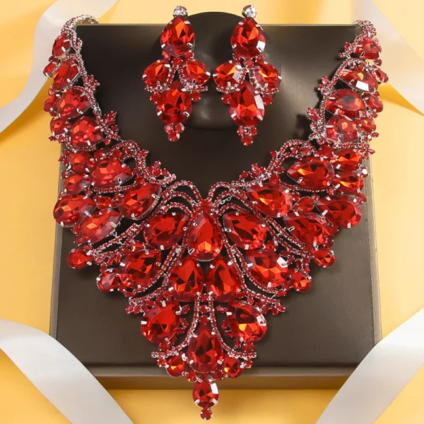 Stonefans Red Crystal Exaggerate Jewelry Set Luxury 2024 for Women Bridal Large Water Drop Necklace Earrings Sets Dubai Wedding