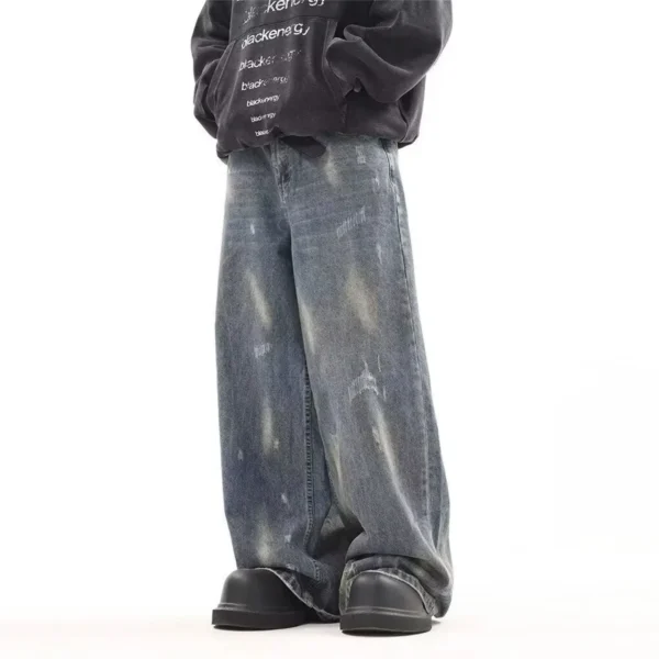 2025 Vintage Wash Male Jeans Stylish Harajuku Baggy Y2k Fashion Mens Pants High Street Regular Solid Color Straight Leg Pants