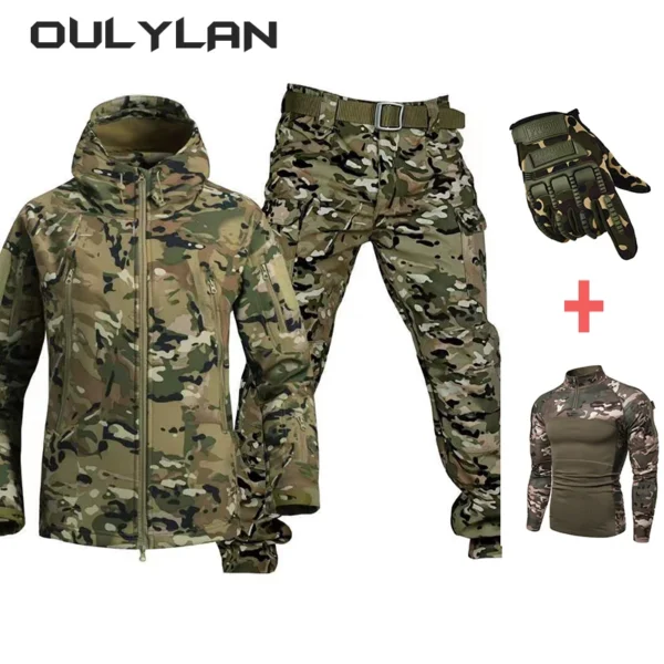 Men's Tactical Set Warm Shark Skin Set 2024 Outdoor Mountaineering Suit Gloves Jacket T-shirt Pants Set for Spring Autumn Winter - Image 2
