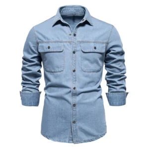 Men‘S Denim Jacket Cowboy Retro Cotton Denim Coat Spring Loose Fit Jeans Jacket Outerwear Business Casual Washed Denim Shirt