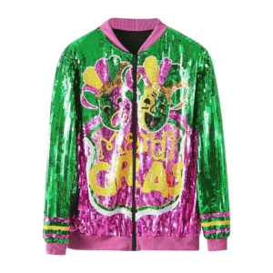 Mardi Gras Carnival Sequin Jacket Winter Vintage Baseball Jacket Padding Plus Size Party Disco Sparkly Jacket Holiday Over Coat