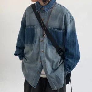Men‘S Denim Jacket Cowboy Retro Cotton Denim Coat Spring Loose Fit Jeans Jacket Outerwear Japanese Harajuku Washed Denim Shirt
