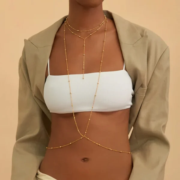 Stonefans Sexy Metal Bead Bra Chain Necklace Body Jewelry for Women Beach Bikini Decor Chest Body Chain Harness Accessories