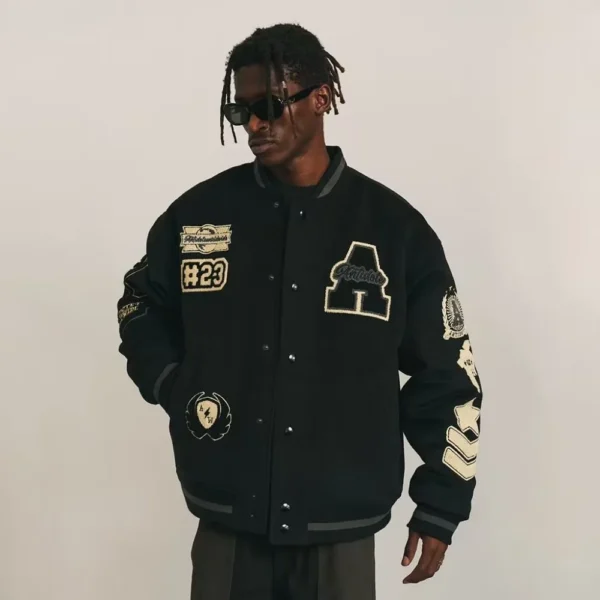 Men's baseball uniform Y2K retro heavy hip-hop embroidery jacket autumn and winter V-neck loose fashion couple casual jacket