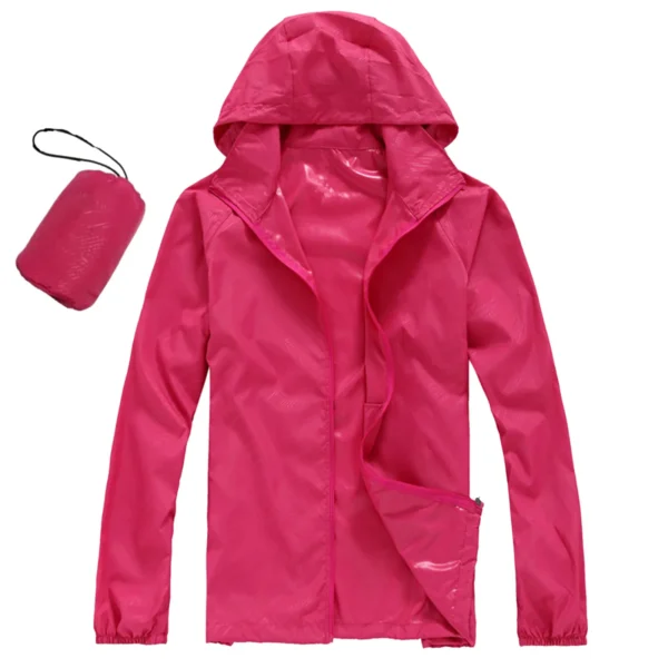 Women's Solid Color Packable Rain Jackets Sun Protection Windproof Raincoat With Hood Outdoor Rain Gear Travel Hiking Cycling - Image 3