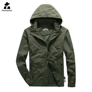 Men's Windbreaker Hiking Jacket Men's Thin Waterproof MA-1 Pilot Hooded Coat Men's Outdoor Work Clothes Spring and Autumn