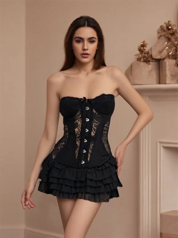 Elegant Off-Shoulder Lace-Up Corset Dress with Flounce Hemline for Evening Party Prom Wedding Streetwear Beach