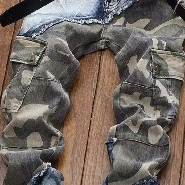 2025 Men's Jeans Vintage Distressed Camouflage Ripped PatchworkJeans Luxury Designer Slim Skinny Jeans Casual Denim Pants Men - Image 3