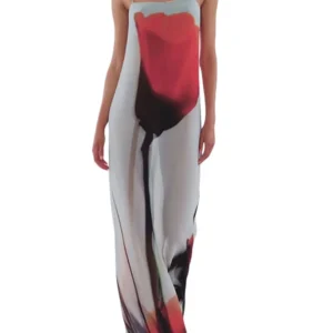 Women s Boho Floral Print Spaghetti Strap Maxi Dress with Sheer Back and Backless Design for Summer Beach Party