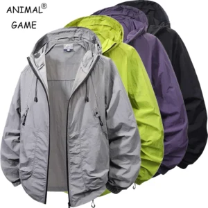 Summer Men's Light Jacket Hooded Full Zip Sun Protection Hoodie Long Sleeve Sun Shirts for Men Hiking Zip Pockets