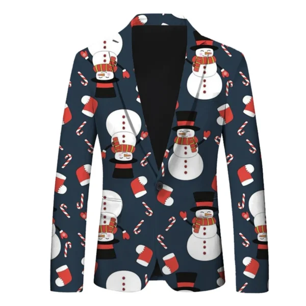 Men's Christmas Snowflake Elk Print Blazer Jackets With Pocket Elegance Slim One Button Laple Suit Coat Plus Size Party Outwears - Image 3