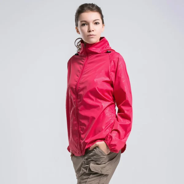 Women's Solid Color Packable Rain Jackets Sun Protection Windproof Raincoat With Hood Outdoor Rain Gear Travel Hiking Cycling