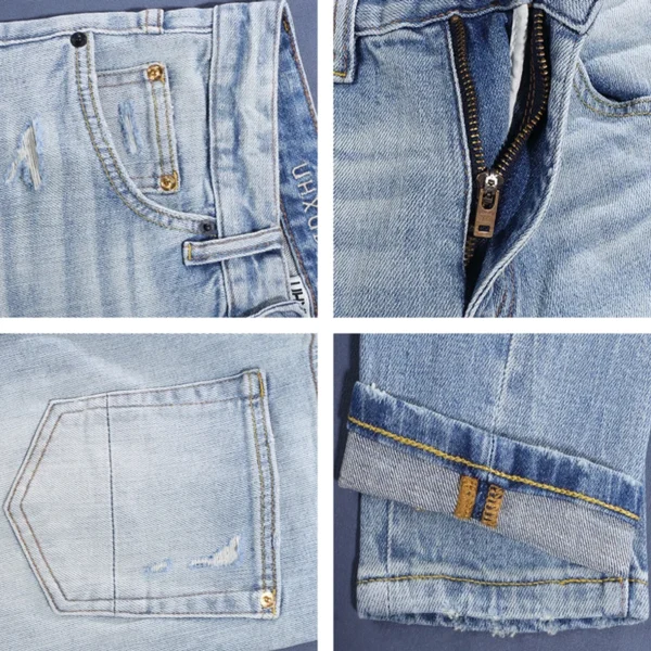 Street Fashion Men Jeans High Quality Retro Light Blue Stretch Slim Fit Ripped Jeans Men Patched Designer Vintage Denim Pants - Image 6