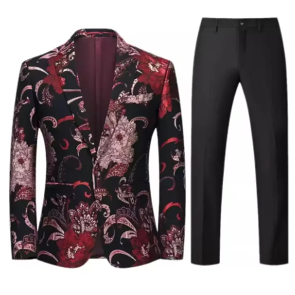 Embroidered fabric men's jacket with trousers, slim-fit men's suit set, wedding party dress coat and trousers set - Image 5