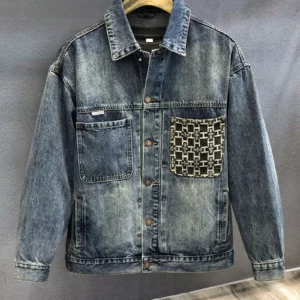 Men‘S Denim Jacket Cowboy Retro Cotton Denim Coat Spring Loose Fit Jeans Jacket Outerwear Vintage Embroidery Harajuku Denim Coat