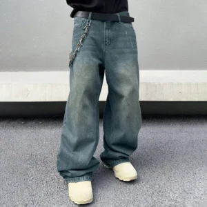 Men Work Denim Pants Loose Baggy Wide Straight Leg Multi Pocket Casual Denim Trouser Baggy Plus Size Stylish Jeans Pants