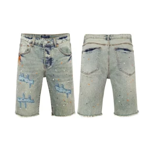 Street Vintage Wash Water Light Blue Denim Shorts Spring/summer New Purples Stretch Slim Straight Pants 25ss Popular Jeans
