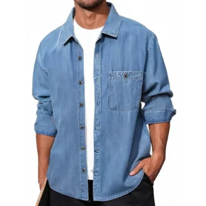 Men‘S Denim Jacket Cowboy Retro Cotton Denim Coat Spring Loose Fit Jeans Jacket Outerwear Business Casual Basic Denim Shirt