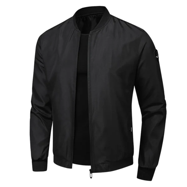 Men's Thin Stand Collar Bomber Jacket Solid Color Loose Casual Outwears Spring Fall Long Sleeve Outdoor Sports Windbreaker Coat - Image 5