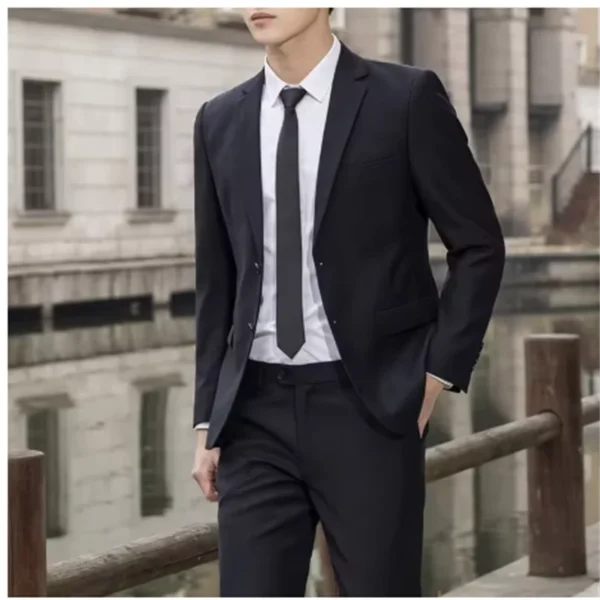 High-quality Professional Business Suit (suit + Trousers) New Men's Fashion Wedding Handsome Solid Color Casual Two-piece Set - Image 3