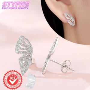 925 Sterling Silver Exquisite Butterfly Wing Stud Earrings For Women Fashion Earrings Jewelry Gifts for Women Girls