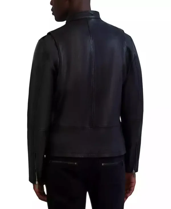 Karl Lagerfeld | Men's Band-Collar Distressed Leather Jacket - Image 2