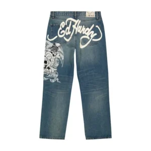 Hip Hop Punk Skull Print Baggy Blue Jeans for Women Y2k Street Wear Casual Straight Wide Leg Pants Hot Selling Denim Trousers