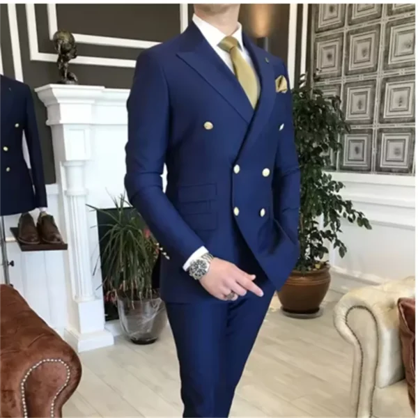 Double Breasted Men Suits with Peaked Lapel Slim Fit 2 Piece Groomsmen Wedding Tuxedo Male Fashion Prom Costume Jacket Pants Set - Image 3