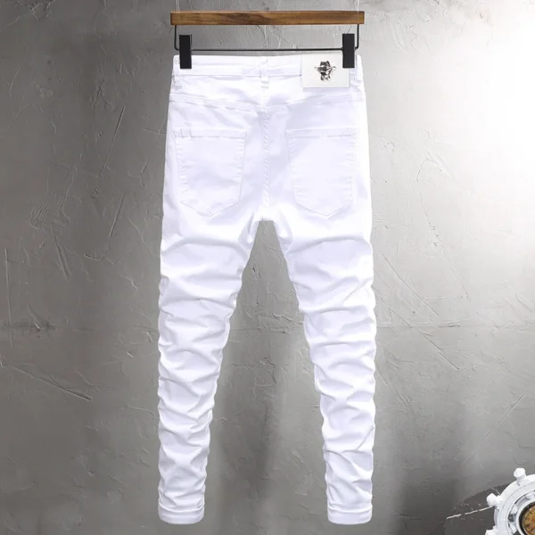 Street Fashion Men Jeans White Elastic Stretch Skinny Ripped Jeans Men Skull Designer Zipper Patched Hip Hop Punk Pants Hombre - Image 2