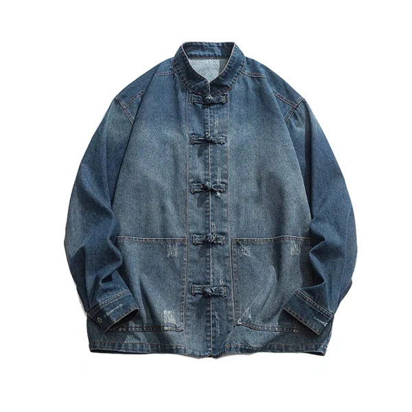 New Chinese Retro Disc Buckle Denim Shirt Jacket Men'S Autumn New Loose Casual Trend Of National Wind Tang Suit Jacket Outerwear