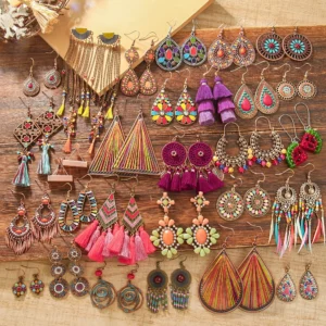 28 Pairs Colorful Summer Earrings for Women Dangle Drop Bohemia Tassel Earrings Vintage Chic Dainty Party Decors Daily Wear