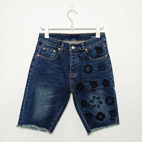 Top quality New Purples Jeans Shorts Men brands Trendy Elastic Edged Middle Pants Irregular light Blue Color Washed Denim pants