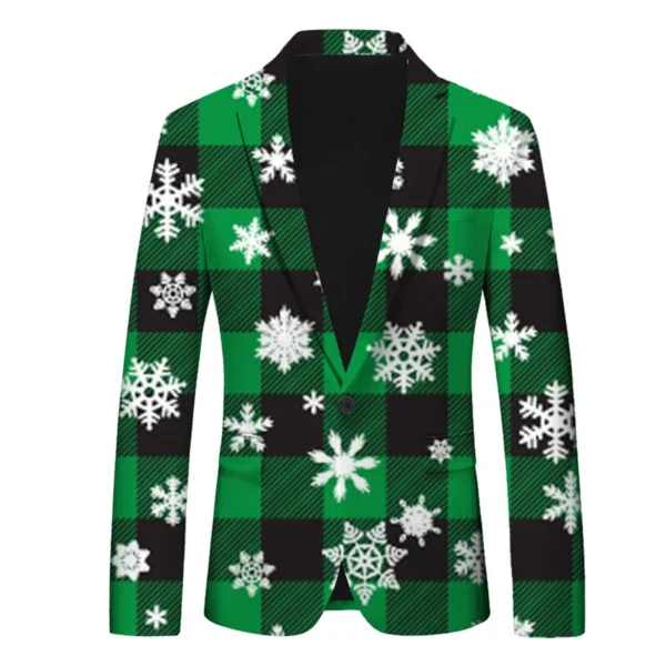 Men's Christmas Snowflake Elk Print Blazer Jackets With Pocket Elegance Slim One Button Laple Suit Coat Plus Size Party Outwears - Image 6