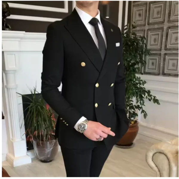 Double Breasted Men Suits with Peaked Lapel Slim Fit 2 Piece Groomsmen Wedding Tuxedo Male Fashion Prom Costume Jacket Pants Set