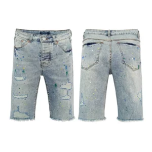 2025 High Street New Men's Purples Denim Shorts Vintage Do Old Wash Water Light Color Ripped Jeans Straight Pants Streetwear