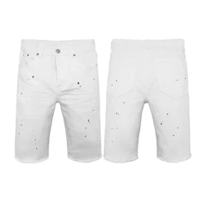 2025 High Street Purples Denim Shorts Summer New Men Light-colored Washed Print Denim Shorts Trendy Elastic Slimming Jeans