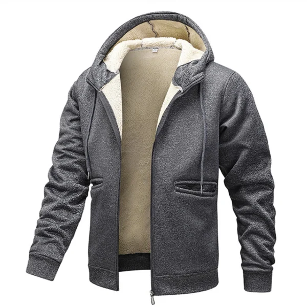 Lamb Fleece Men's Hoodies With Thickened Fleece Winter, Hooded Sportswear, Casual Cardigan Top, And Warm outdoor Jacket Coat - Image 4